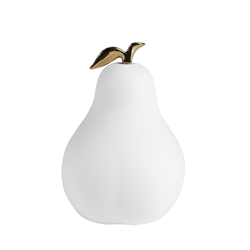 BKDM037 Figura Decorativa Pera Blanca con Tallo Dorado