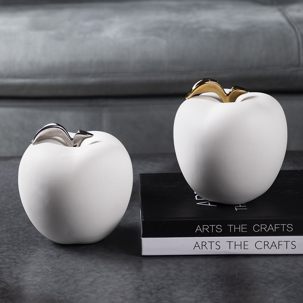 BKDM039 Figura Decorativa Manzana Blanca con Tallo Plata