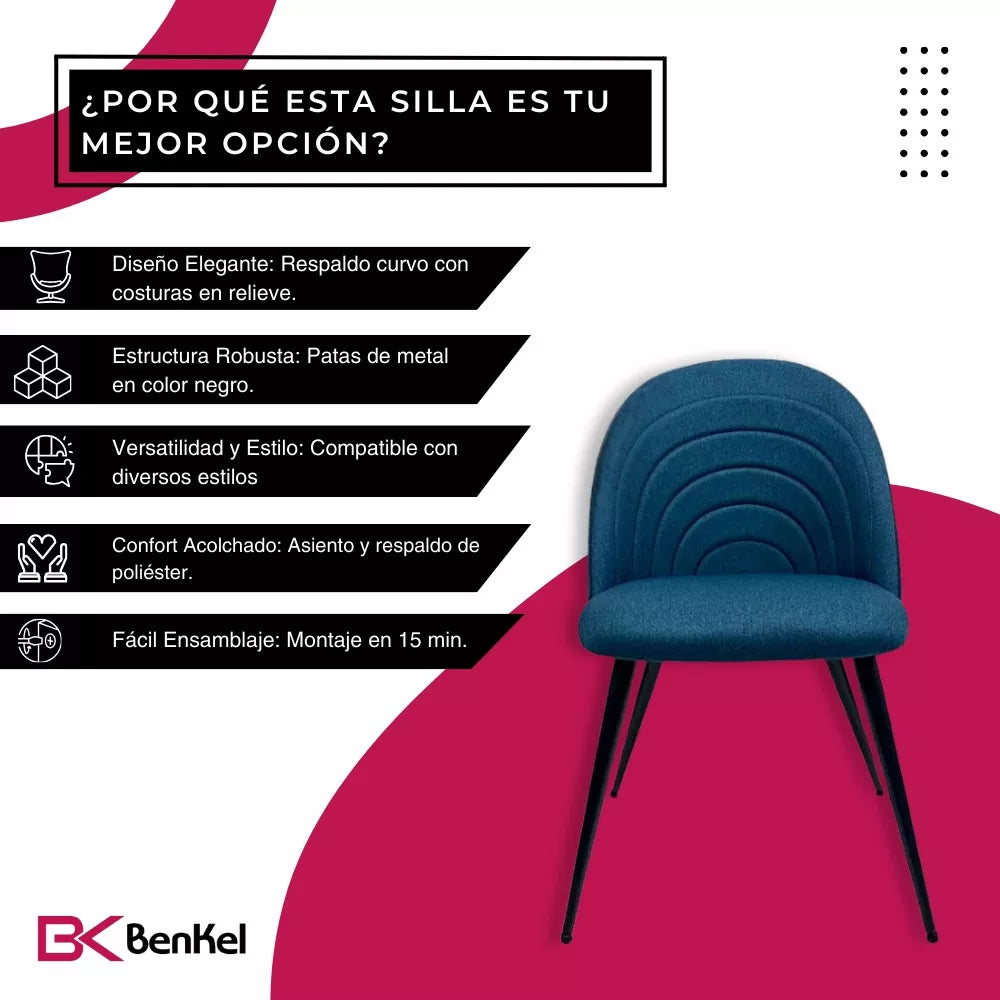 BKS-003 – Silla de Comedor Moderna Tapizada con Patas Metálicas