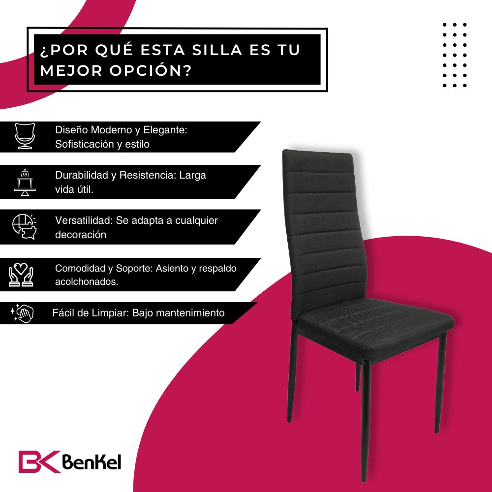 BKS-002 – Silla para Comedor Benkel Acolchada con Estructura de Acero Negra