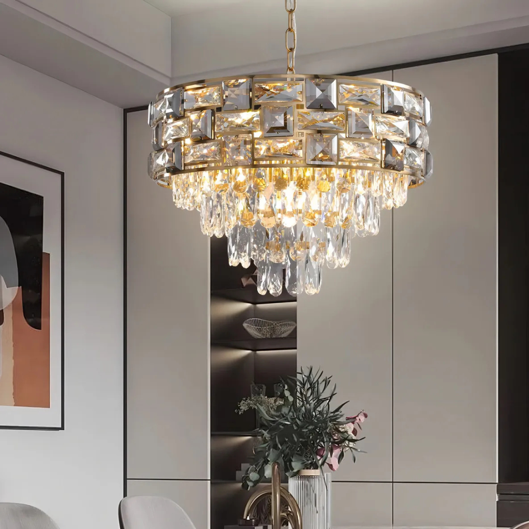 BKI008 – Candil Gold de Lujo Moderno en Cristal 60 cm, Color Dorado