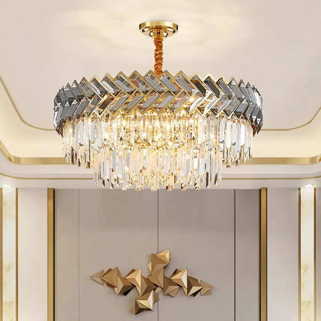 BKI006 – Candil Gold Plata de Lujo en Cristal 60 cm, Diseño Moderno
