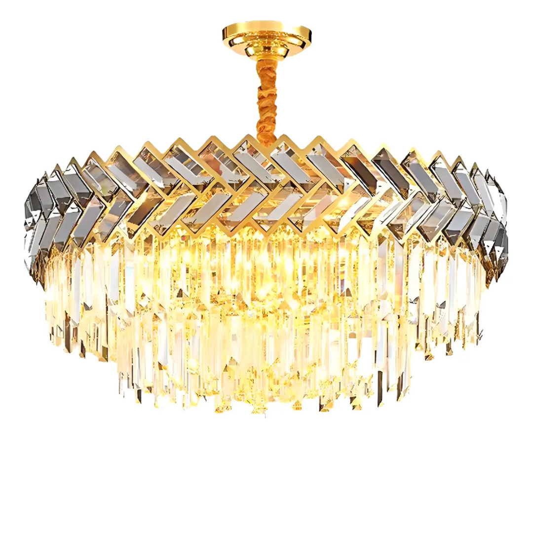 BKI006 – Candil Gold Plata de Lujo en Cristal 60 cm, Diseño Moderno