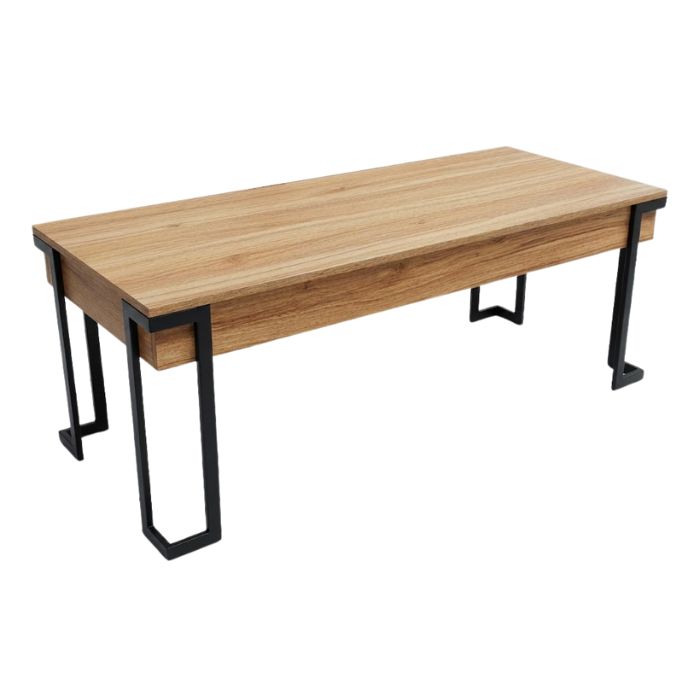 BKMJ-001-MA Set 3 Mesas de Centro Madera 120 cm Base Metálica