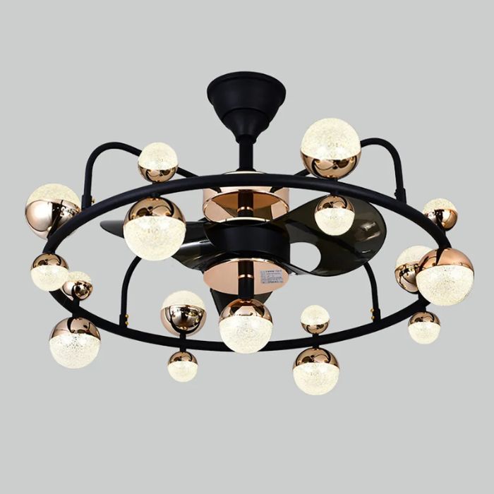 BKI045 – Ventilador Lámpara Candil LED de Lujo Diseño Nórdico Moderno en Acabado Negro