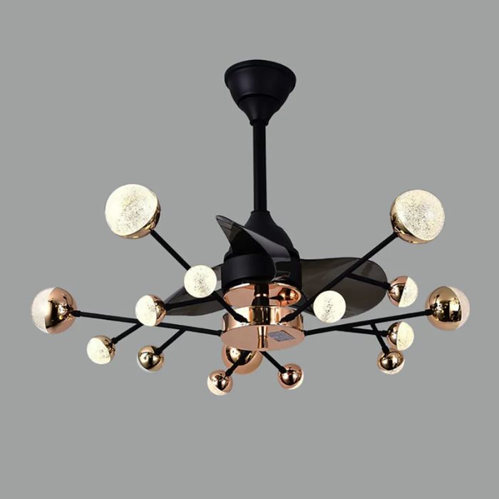 BKI046 – Ventilador Lámpara Candil LED de Lujo Diseño Nórdico Moderno en Acabado Negro