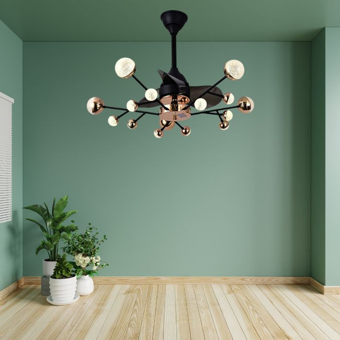 BKI046 – Ventilador Lámpara Candil LED de Lujo Diseño Nórdico Moderno en Acabado Negro
