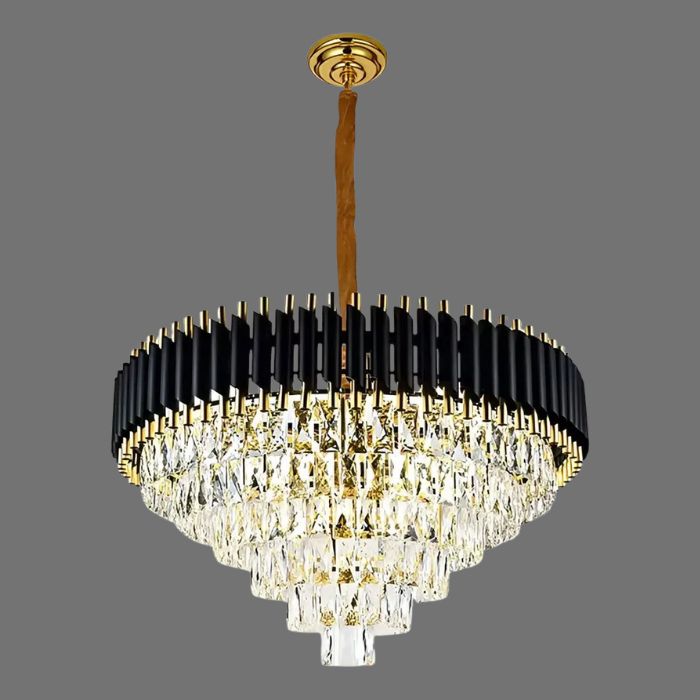 BKI050 – Lámpara Candil Moderna de Lujo en Acabado Negro con Dorado y Cristal K9