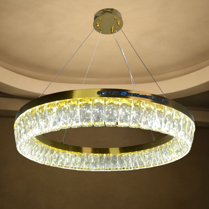 BKI051 – Lámpara Candil LED Circular Moderna de Lujo con Cristal y Aluminio