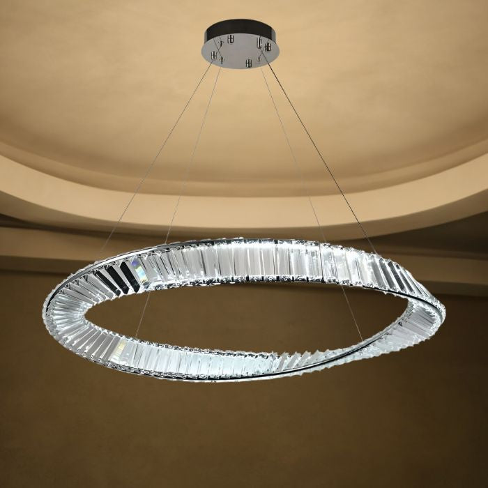 BKI053 – Lámpara Candil LED Moderna de Lujo en Acabado Plata con Cristal K9
