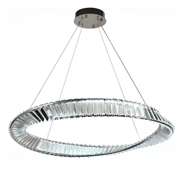 BKI053 – Lámpara Candil LED Moderna de Lujo en Acabado Plata con Cristal K9