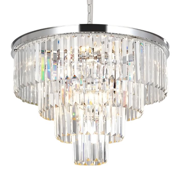 BKI056 – Lámpara Candil Plata de Lujo Moderno con Cristal