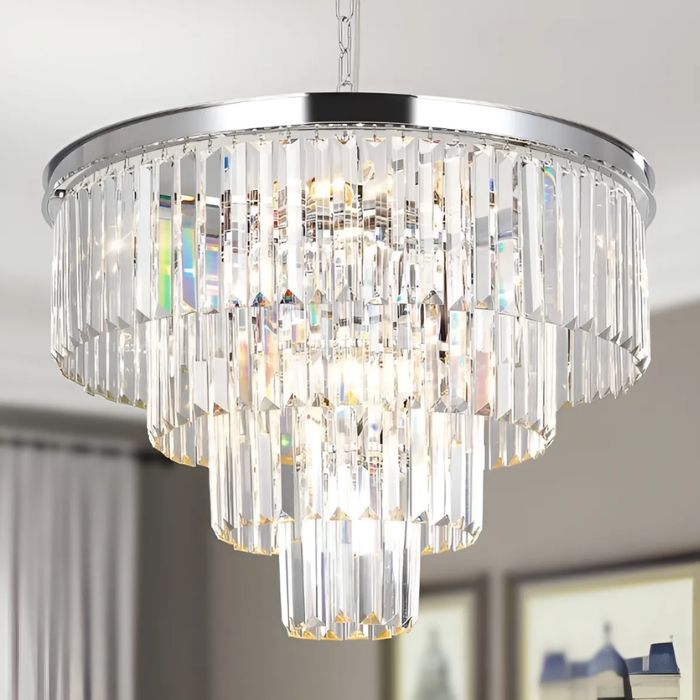 BKI056 – Lámpara Candil Plata de Lujo Moderno con Cristal