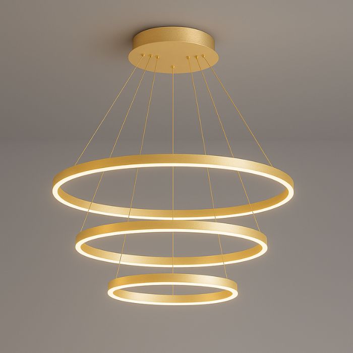 BKI059 – Lámpara Candil LED de Techo 3 Aros con 3 Tonos de Luz en Acabado Negro Moderno