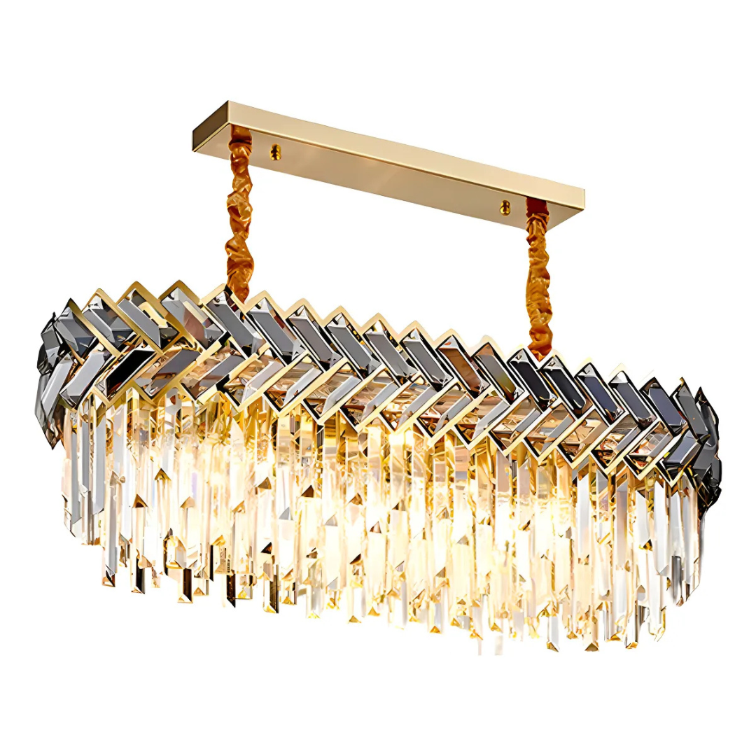 BKI007 – Candil Colgante Oval de Cristal Estilo Lujo Moderno, Dorado