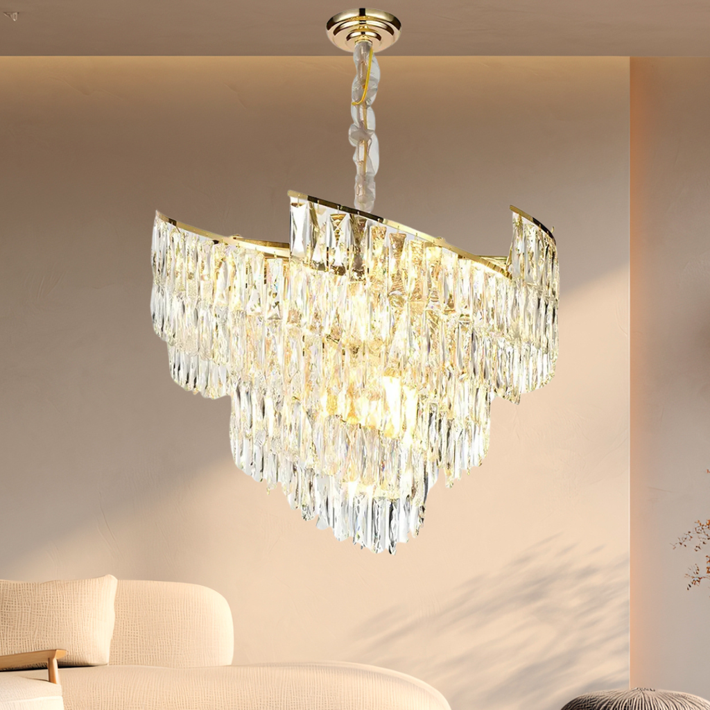 BKI009 – Lámpara Candil Espiral Gold de Cristal 60 cm, Diseño de Lujo