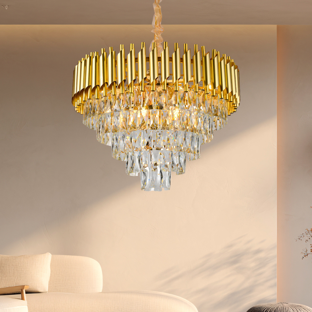 BKI003 – Candil Gold de Lujo Moderno en Cristal 80 cm, Color Dorado