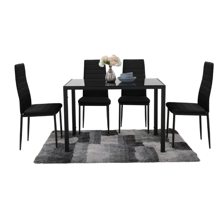 Comedor Con Mesa De Vidrio Templado En Color Negro BKM-001-NE+BKS-002