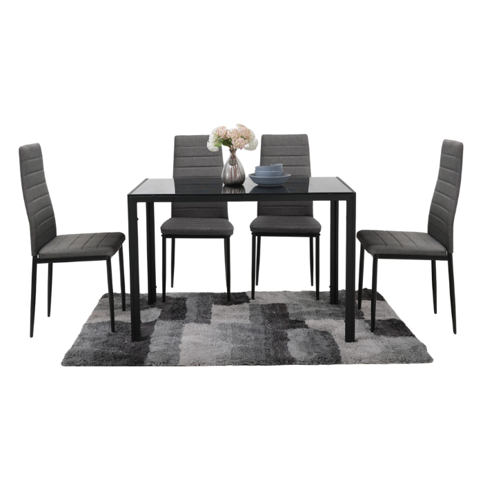 Comedor Con Mesa De Vidrio Templado En Color Negro BKM-001-NE+BKS-002