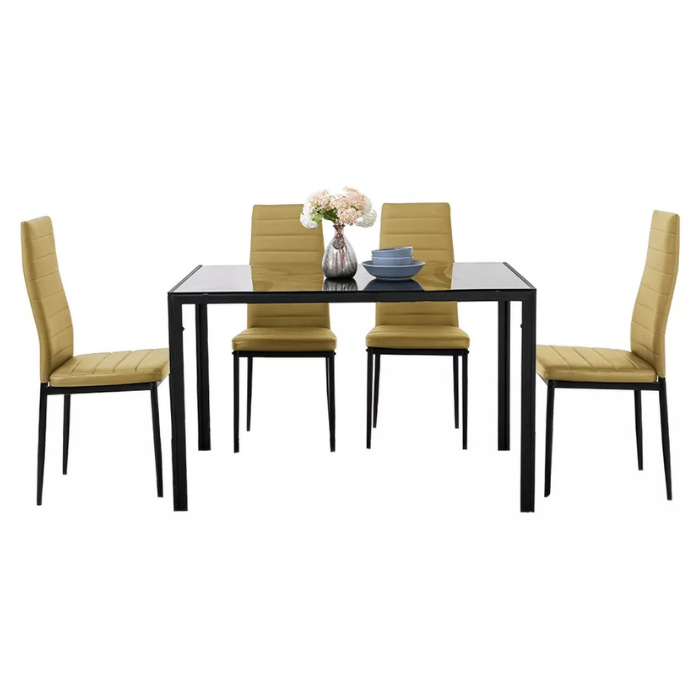 Comedor Con Mesa De Vidrio Templado En Color Negro BKM-001-NE+BKS-002
