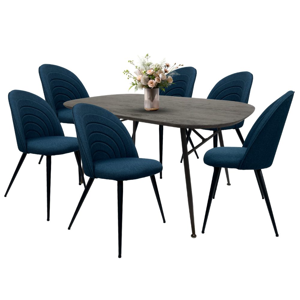 Comedor para 6 Personas BKM-002-NE + 6 Sillas Tela BKS-003