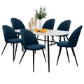 Comedor 6 Personas BKM-003 Tipo Mármol Blanco + 6 Sillas Tela BKS-003
