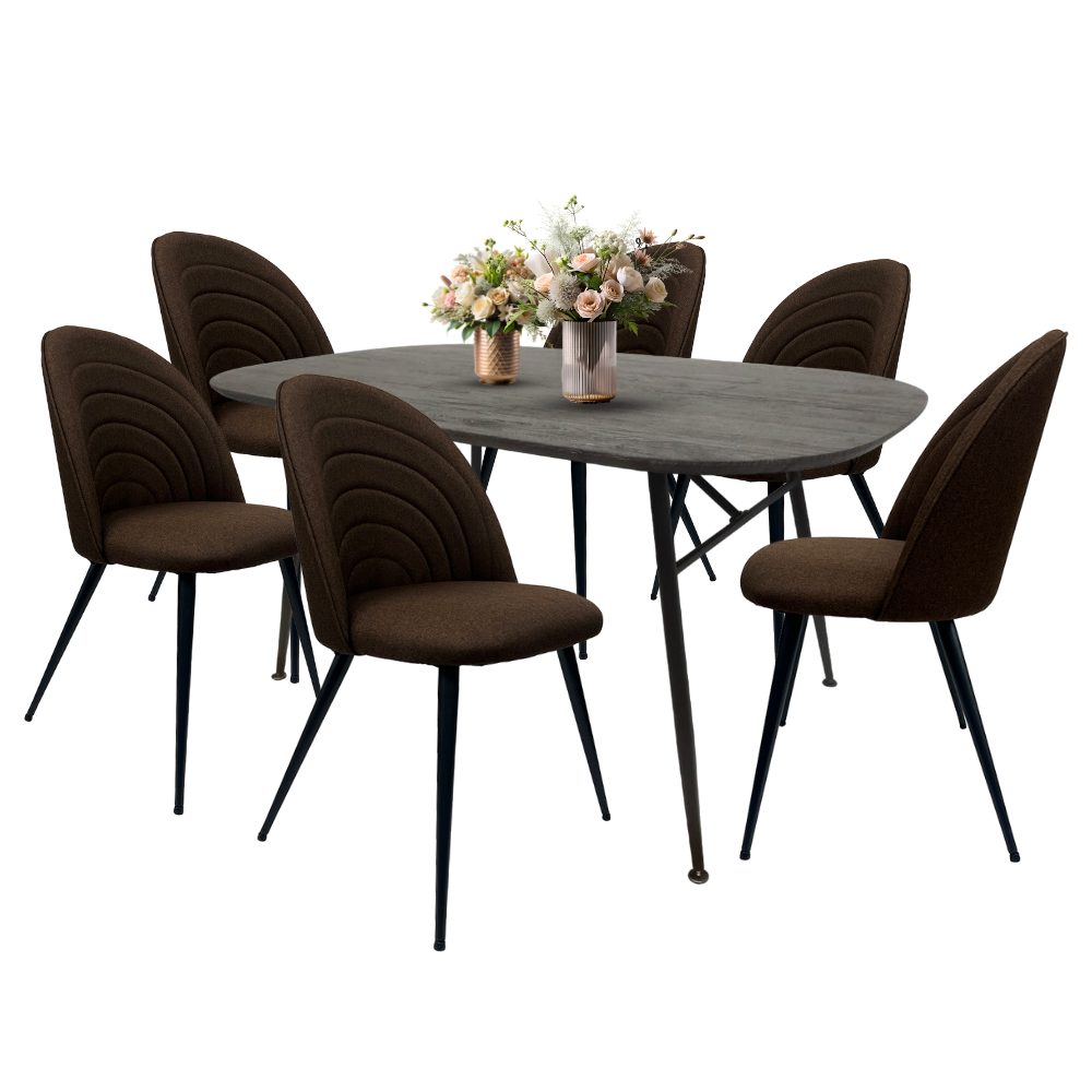 Comedor para 6 Personas BKM-002-NE + 6 Sillas Tela BKS-003