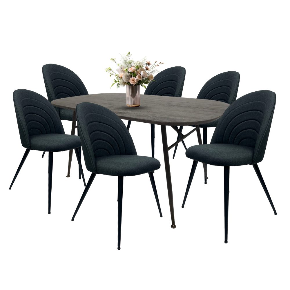 Comedor para 6 Personas BKM-002-NE + 6 Sillas Tela BKS-003