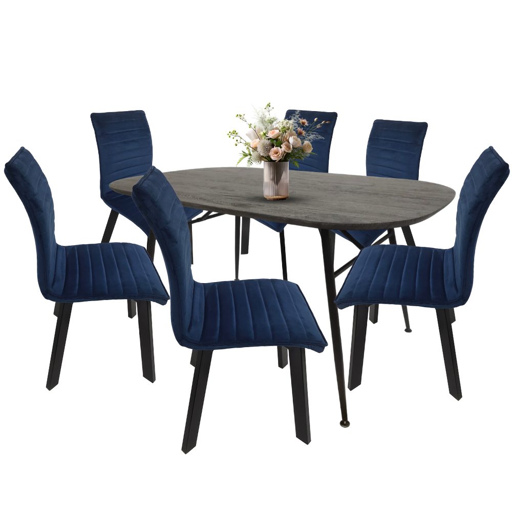 Comedor para 6 Personas BKM-002-NE Negro + 6 Sillas Tela BKS-004