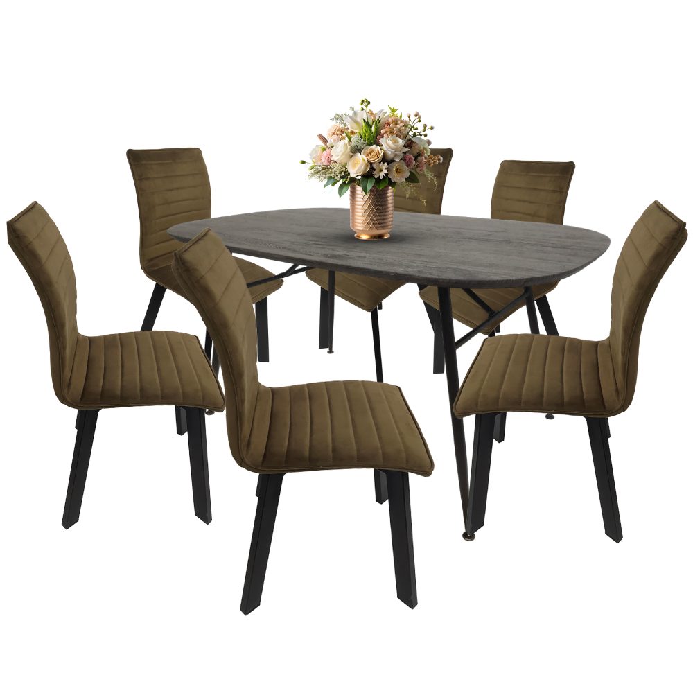 Comedor para 6 Personas BKM-002-NE Negro + 6 Sillas Tela BKS-004