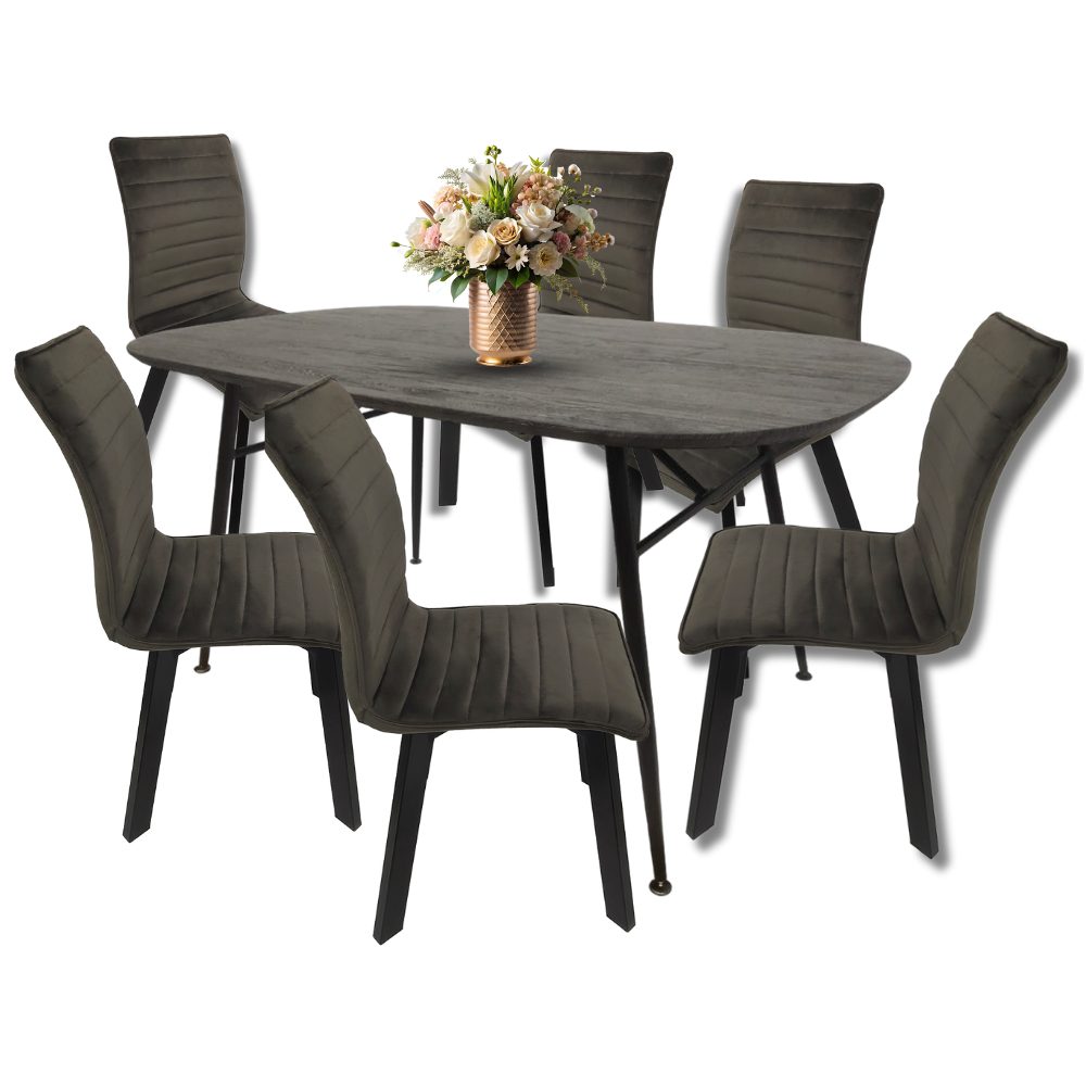 Comedor para 6 Personas BKM-002-NE Negro + 6 Sillas Tela BKS-004