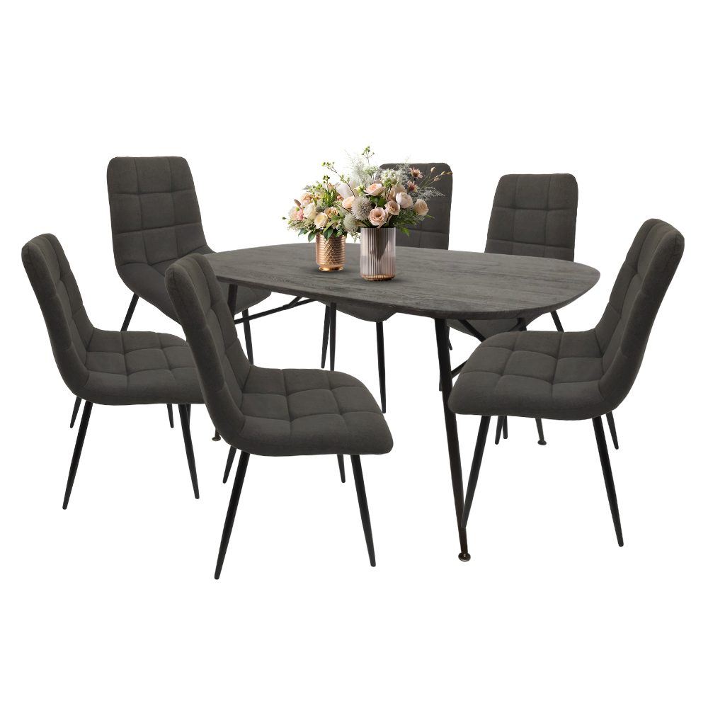 Comedor para 6 Personas BKM-002 Negro + 6 Sillas Tela BKS-005