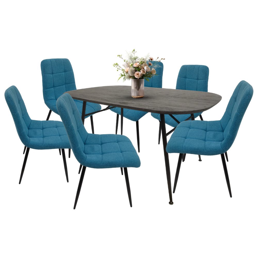 Comedor para 6 Personas BKM-002 Negro + 6 Sillas Tela BKS-005
