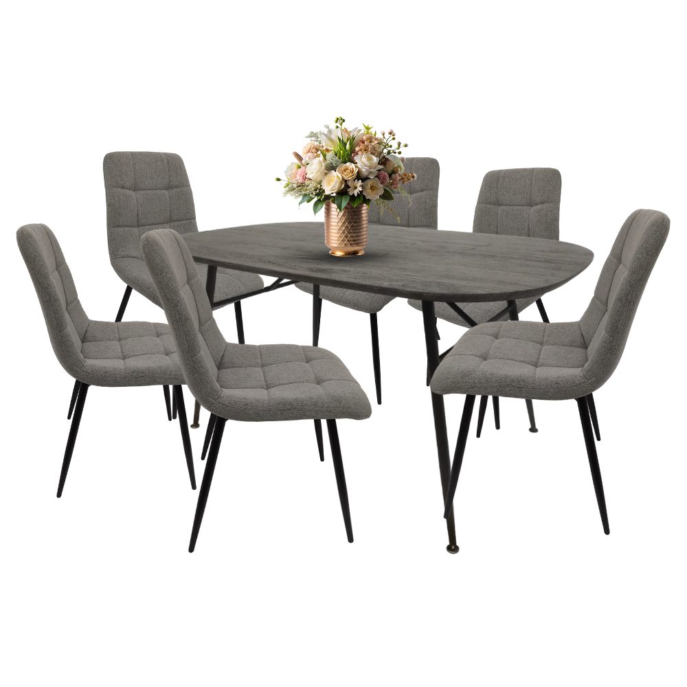 Comedor para 6 Personas BKM-002 Negro + 6 Sillas Tela BKS-005