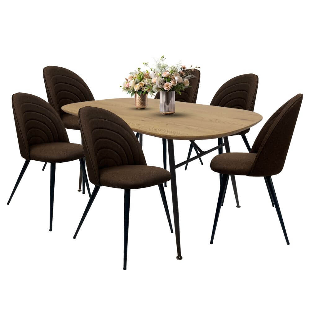 Comedor Para 6 Personas en Acabados Color Roble BKM-002-MA + BKS-003