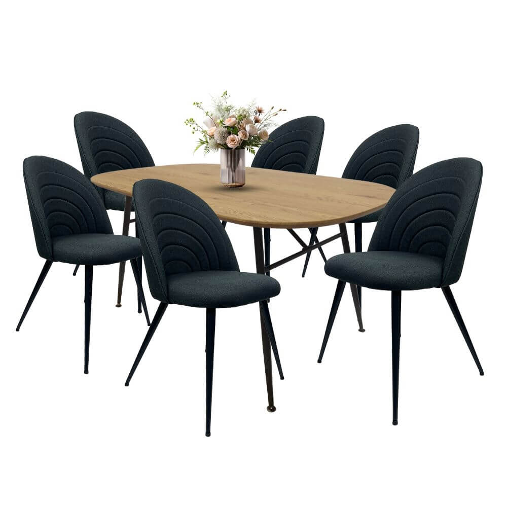Comedor Para 6 Personas en Acabados Color Roble BKM-002-MA + BKS-003