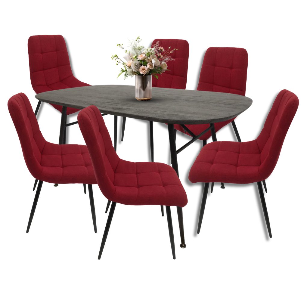 Comedor para 6 Personas BKM-002 Negro + 6 Sillas Tela BKS-005