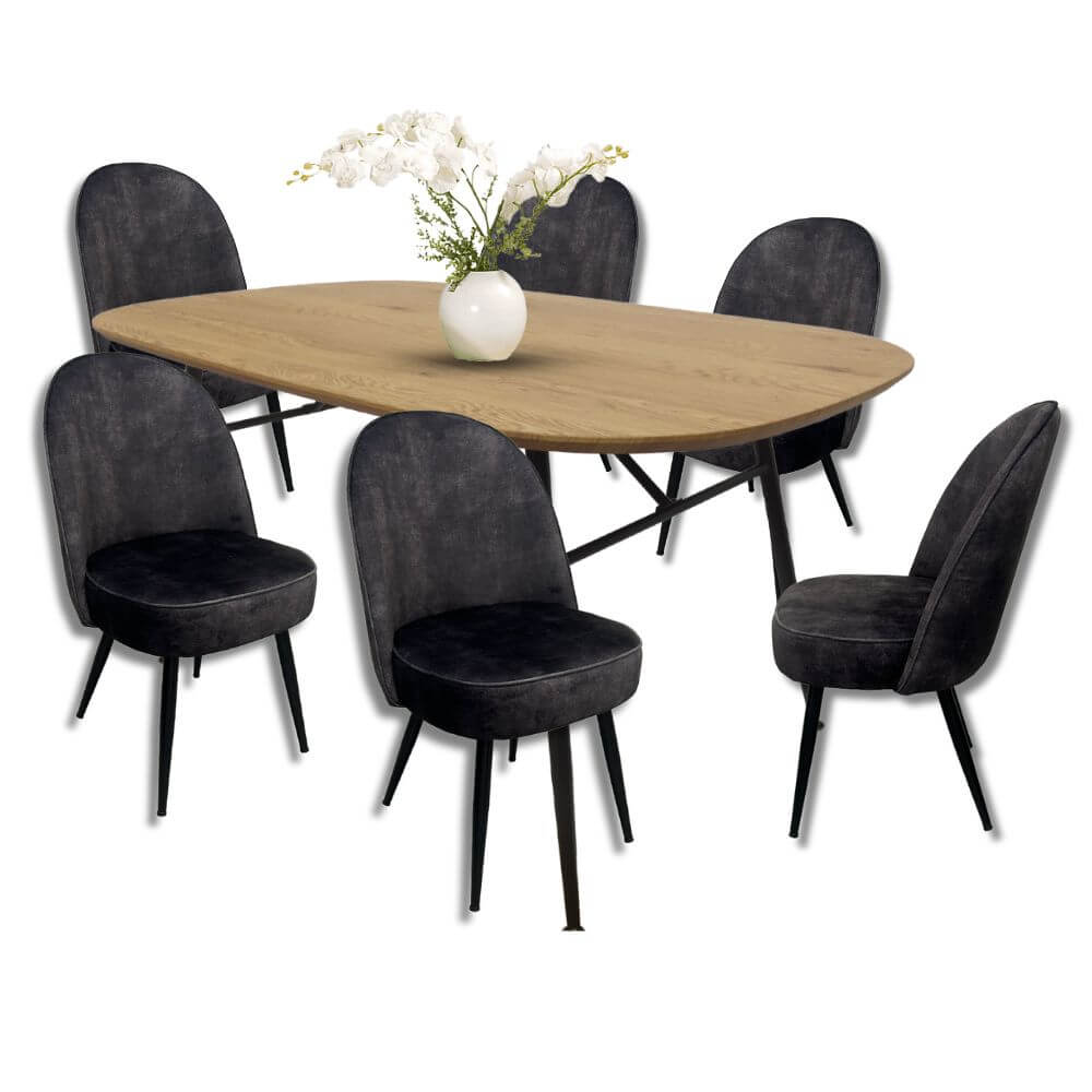 Comedor para 6 Personas BKM-002 Acabado Roble + 6 Sillas Terciopelo BKS-006