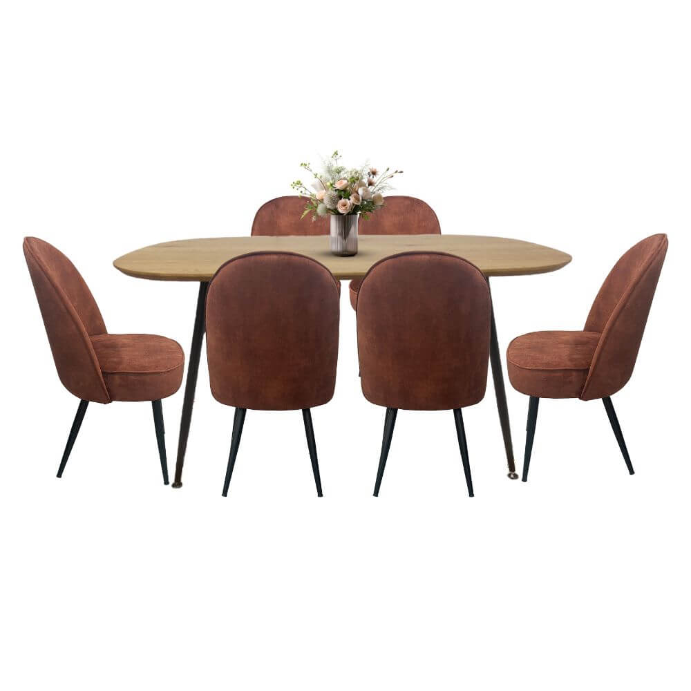 Comedor para 6 Personas BKM-002 Acabado Roble + 6 Sillas Terciopelo BKS-006