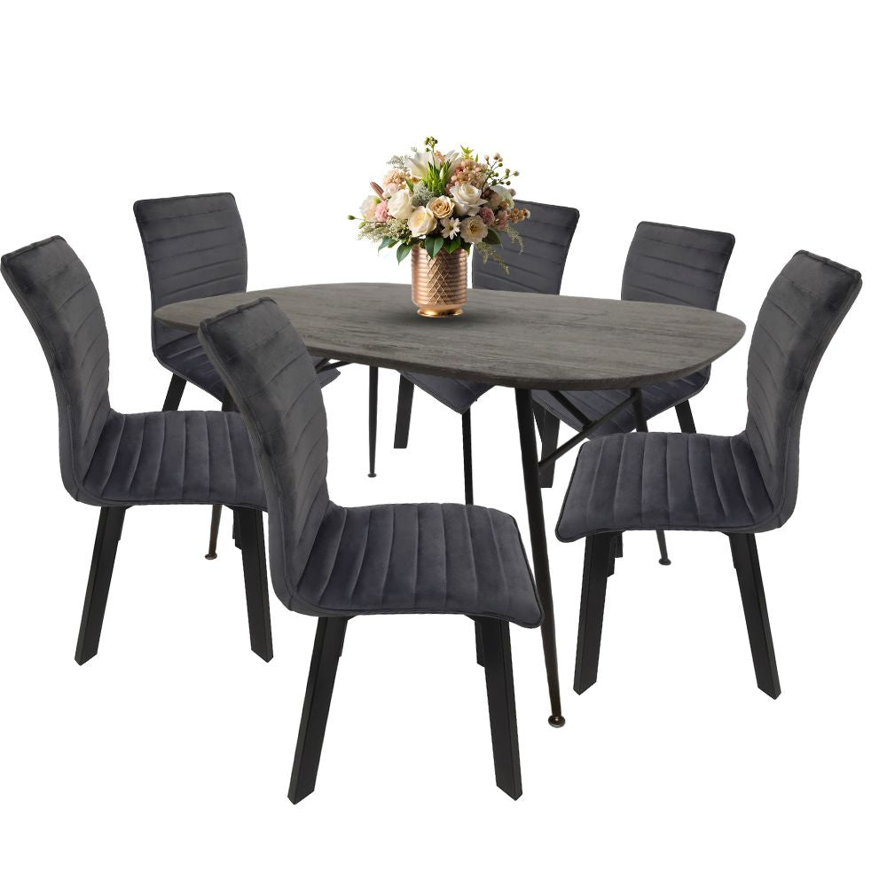 Comedor para 6 Personas BKM-002-NE Negro + 6 Sillas Tela BKS-004