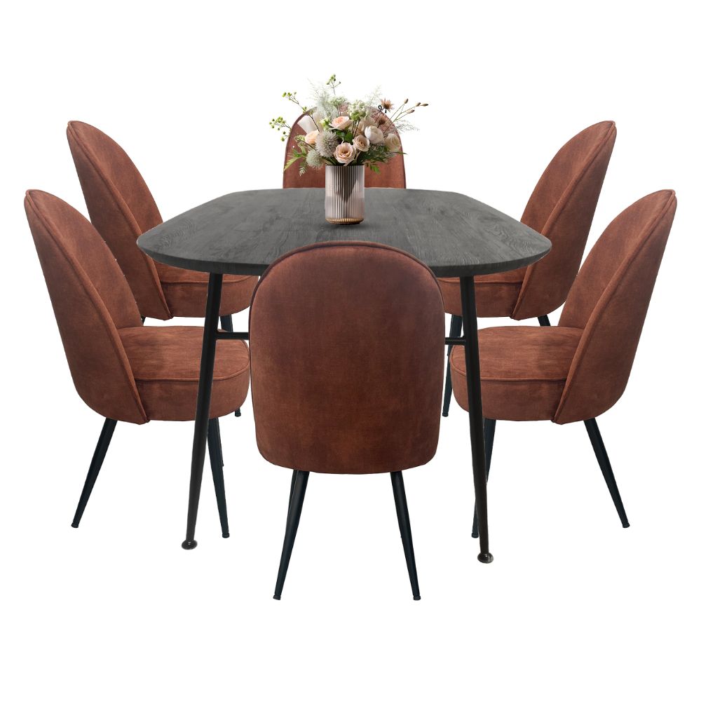 Comedor para 6 Personas BKM-002-NE Negro + 6 Sillas Terciopelo BKS-006