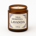 Vela Aromática de Lavanda – Frasco Ámbar (200 g)