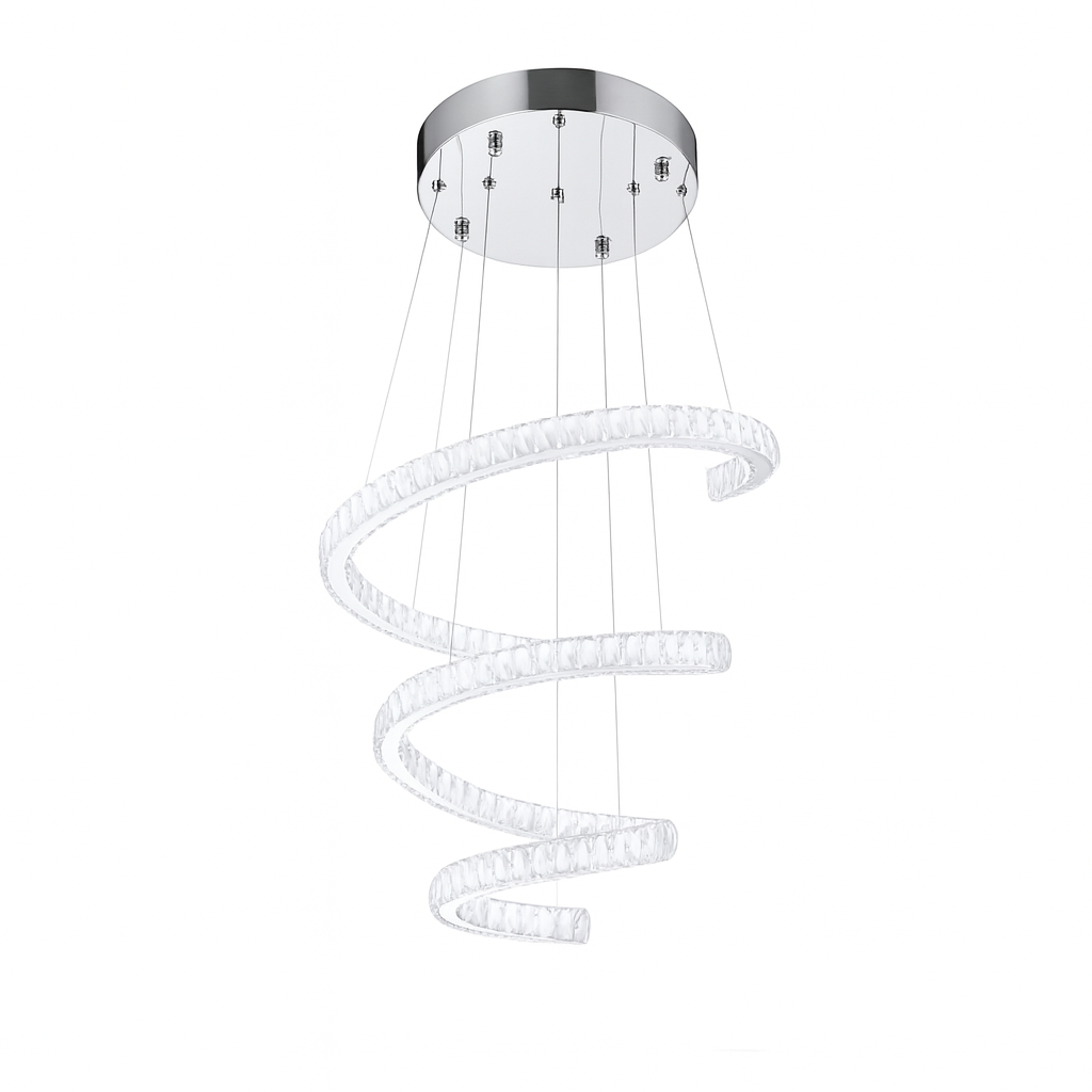 BKI011 – Candil de Techo Espiral LED con 3 Tonos, Acabado Plateado