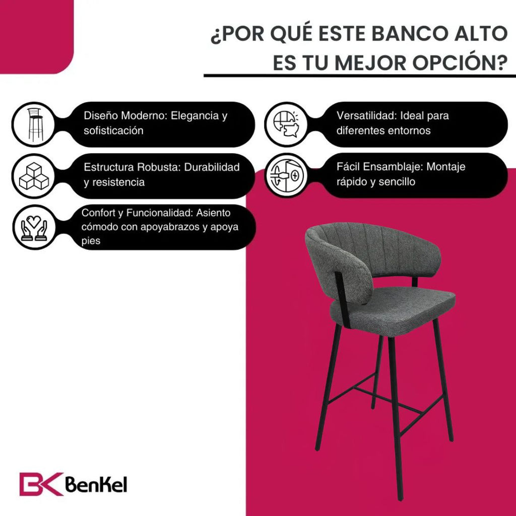 BKS-007 Set 2 Bancos Altos para Barra Tapizados en Tela con Apoyabrazos