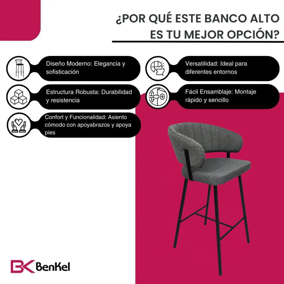 BKS-007 Set 2 Bancos Altos para Barra Tapizados en Tela con Apoyabrazos