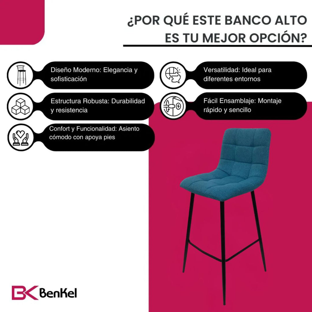BKS-009 Set 2 Bancos Altos para Barra Tapizados Modernos