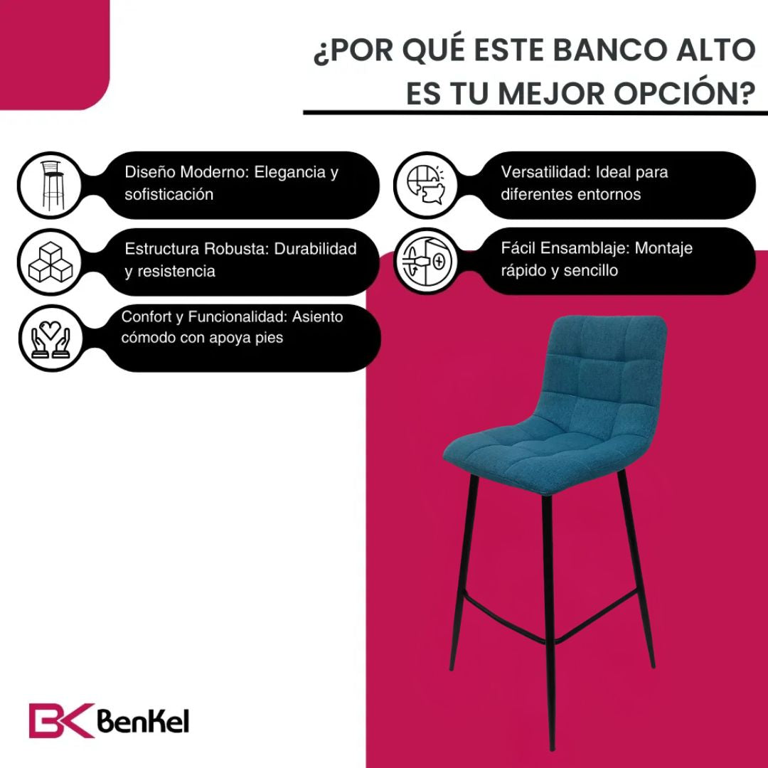 BKS-009 Set 2 Bancos Altos para Barra Tapizados Modernos