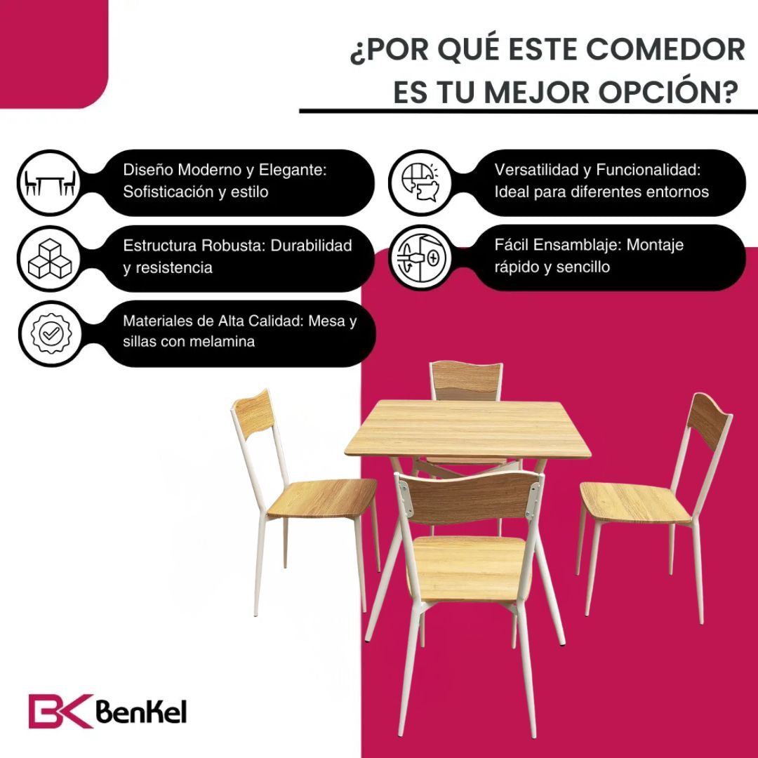 BKMS-003-MA Comedor Cuadrado Para 4 Personas 80x80 cm