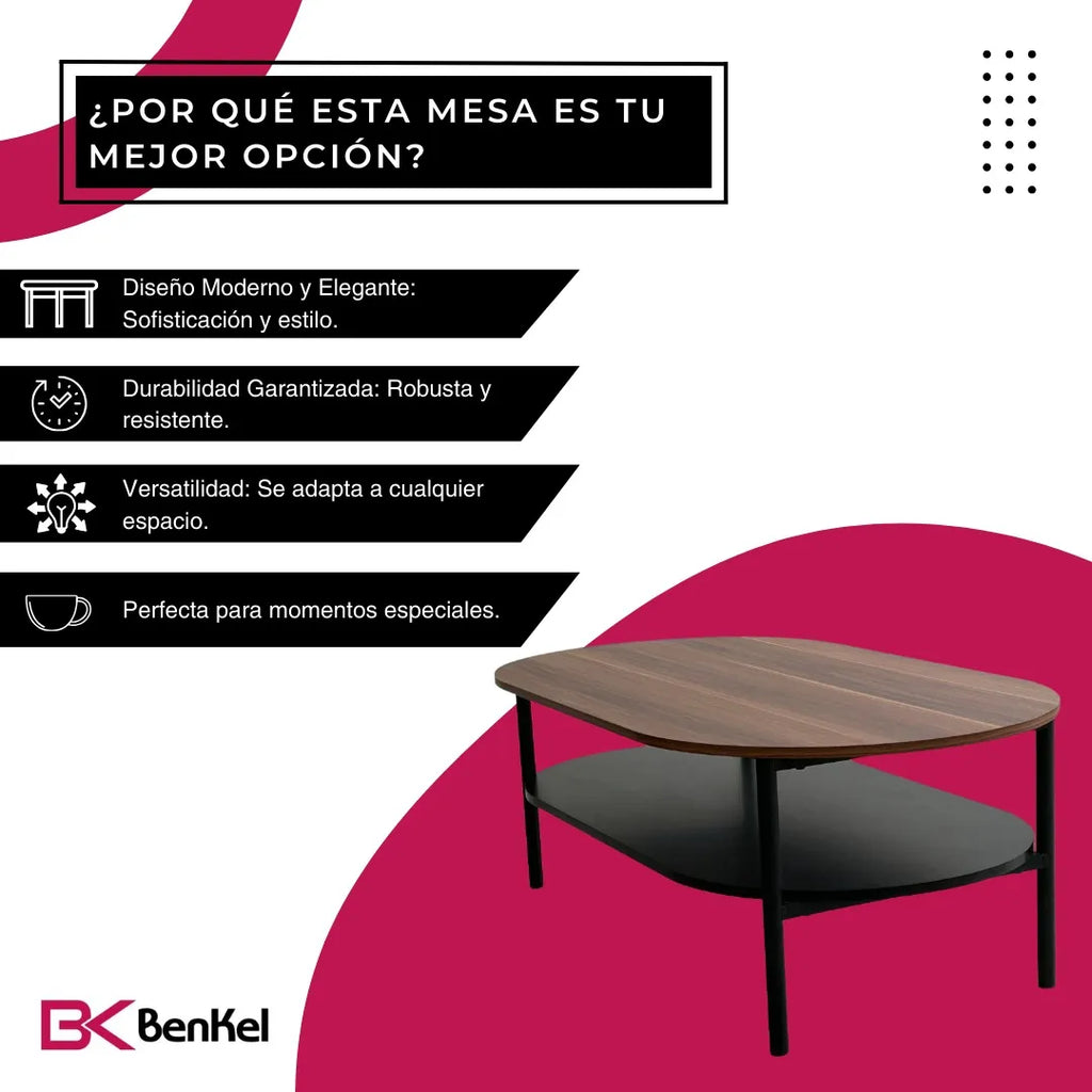 BKMC-002 Mesa de Centro Doble Nivel Madera y Negro