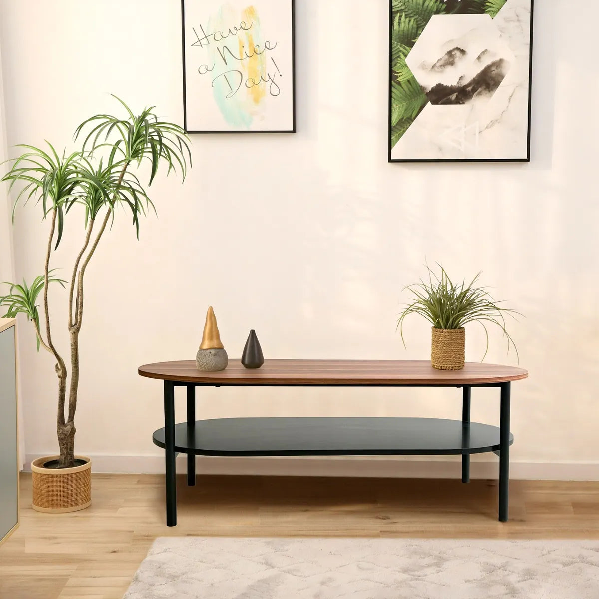 BKMC-002 Mesa de Centro Doble Nivel Madera y Negro